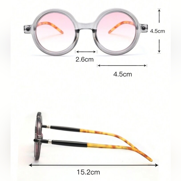 Trendy Retro Style Round Sunglasses for Men Women Y2K Oversized Gray/Pink - Picture 12 of 13